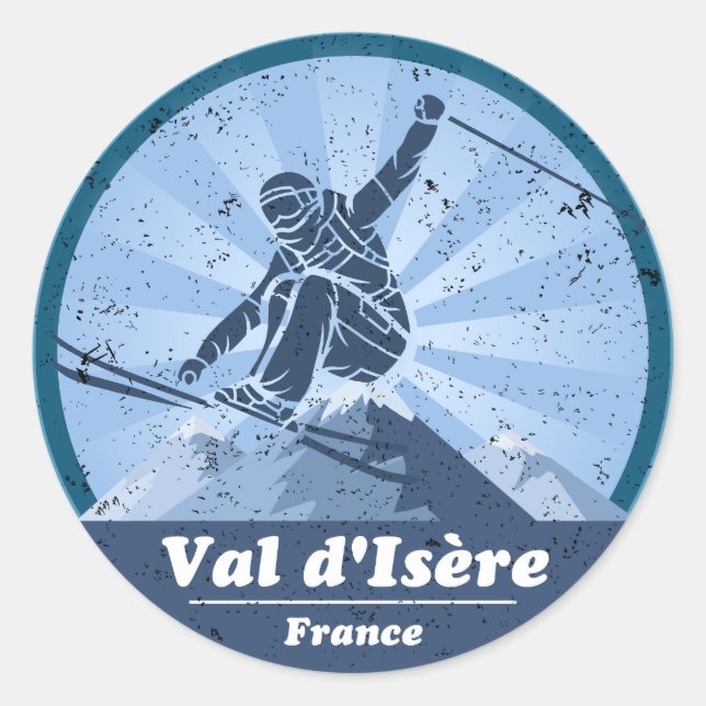 Val d'Isère Ski Resort - Skiing Classic Round Sticker (Front)