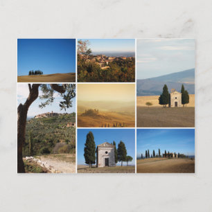 Val d'Orcia en Toscane collage carte postale