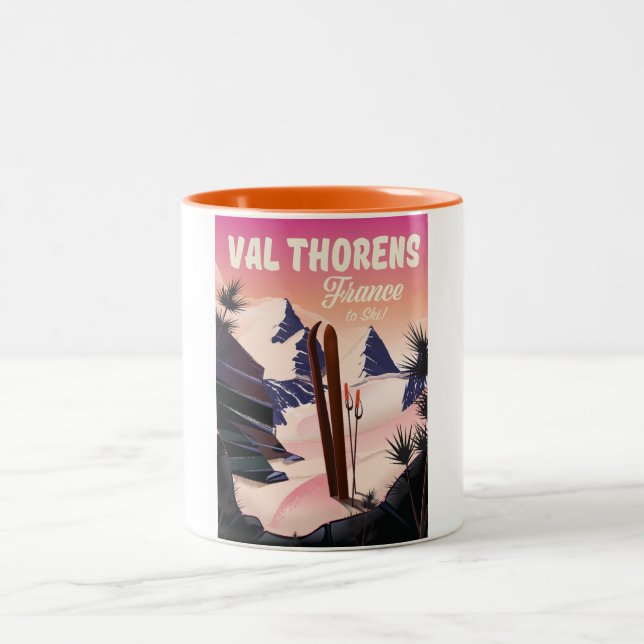 Val Thorens, France ski poster Two-Tone Coffee Mug (Center)