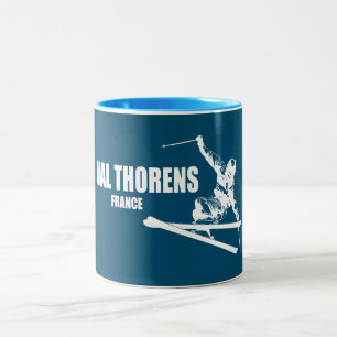 Val Thorens France Skier Two-Tone Coffee Mug