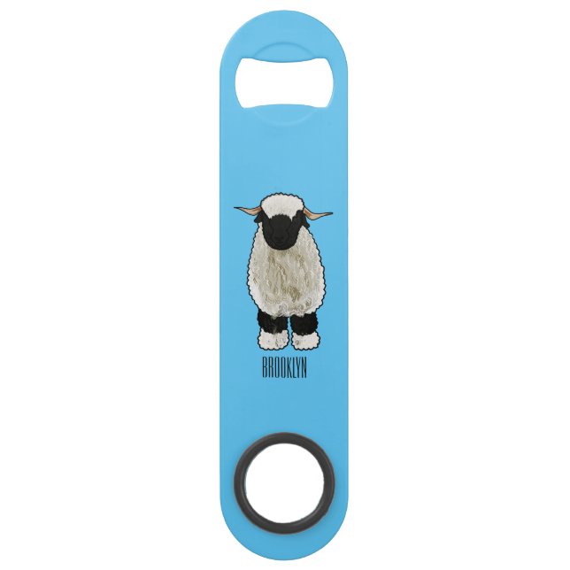 Valais Blacknose sheep cartoon illustration Bar Key (Front)