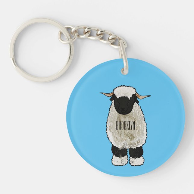 Valais Blacknose sheep cartoon illustration Keychain (Front)