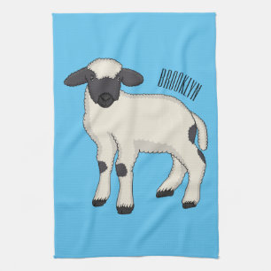 Valais Blacknose sheep cartoon illustration Kitchen Towel