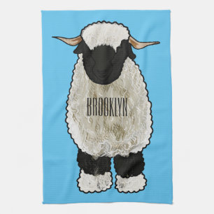 Valais Blacknose sheep cartoon illustration Kitchen Towel