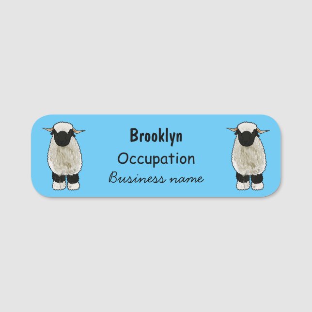 Valais Blacknose sheep cartoon illustration Name Tag (Front)