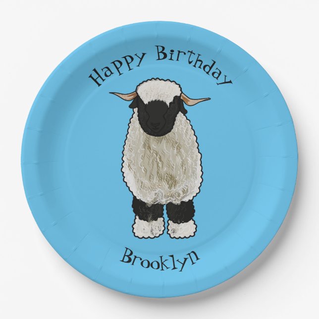 Valais Blacknose sheep cartoon illustration Paper Plate (Front)