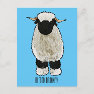Valais Blacknose sheep cartoon illustration Postcard