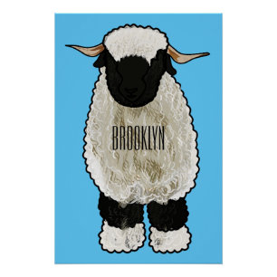 Valais Blacknose sheep cartoon illustration Poster