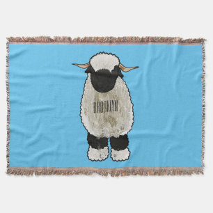 Valais Blacknose sheep cartoon illustration Throw Blanket