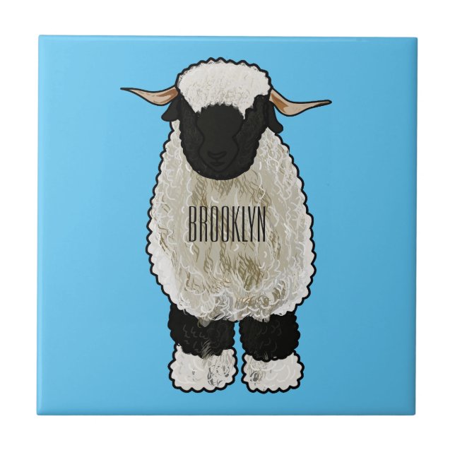 Valais Blacknose sheep cartoon illustration Tile (Front)