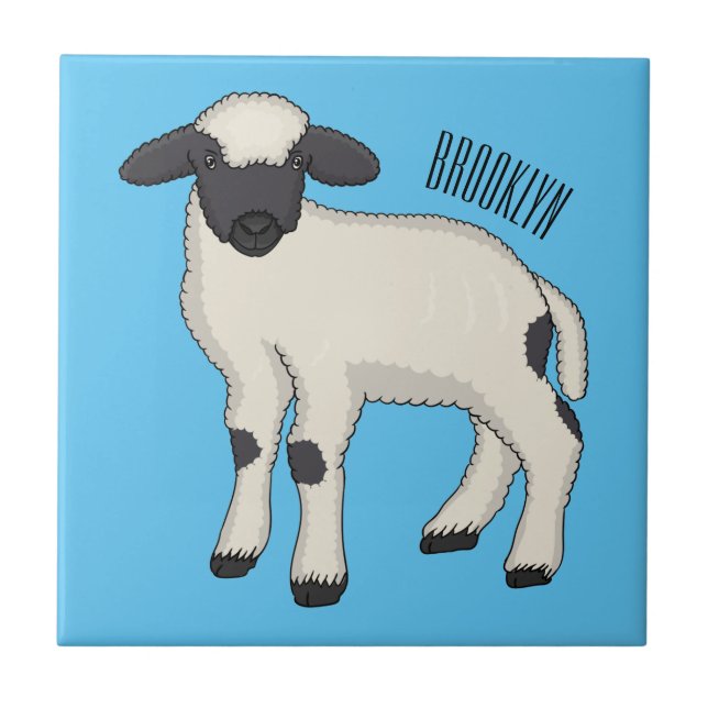 Valais Blacknose sheep cartoon illustration  Tile (Front)