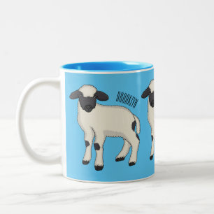Valais Blacknose sheep cartoon illustration Two-Tone Coffee Mug