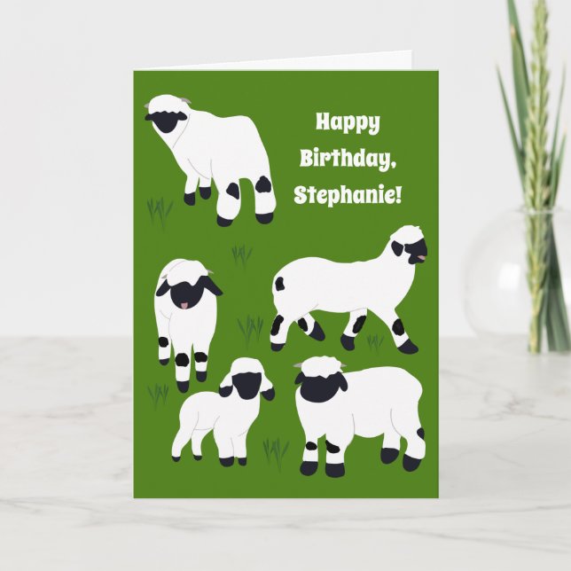 Valais Blacknose Sheep Personalized Birthday Card (Front)