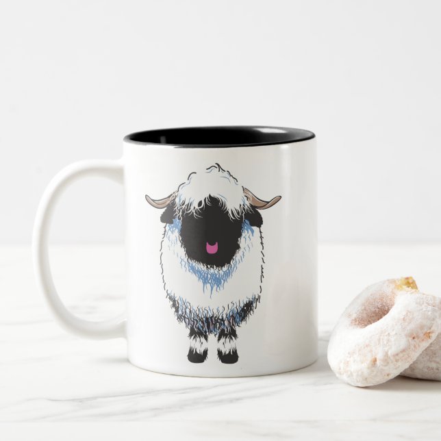 VALAIS BLACKNOSE SHEEP Two-Tone COFFEE MUG (With Donut)