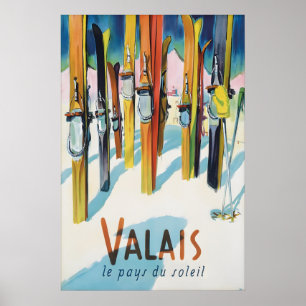 Valais Switzerland Vintage Ski Travel Poster