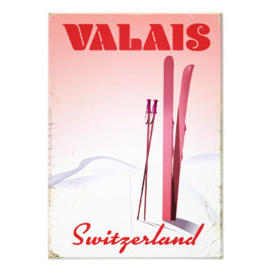 valais Switzerland vintage style ski poster