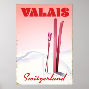 valais Switzerland vintage style ski poster