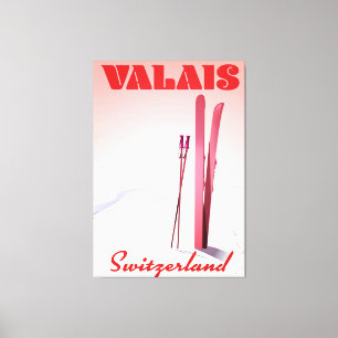 valais Switzerland vintage style ski poster Canvas Print