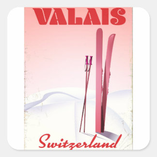 valais Switzerland vintage style ski poster Square Sticker
