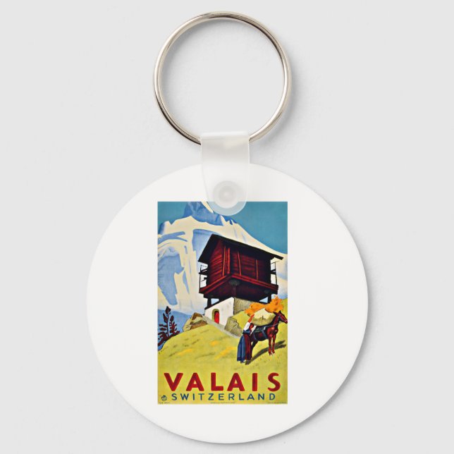 Valais Switzerland Vintage Travel  Keychain (Front)