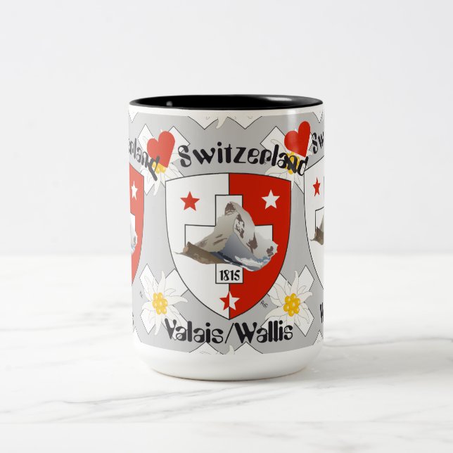 Valais v Wallis Suisse v Switzerland Tasse Two-Tone Coffee Mug (Center)