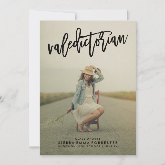 Valedictorian 1 Photo Graduation Announcement (Front)