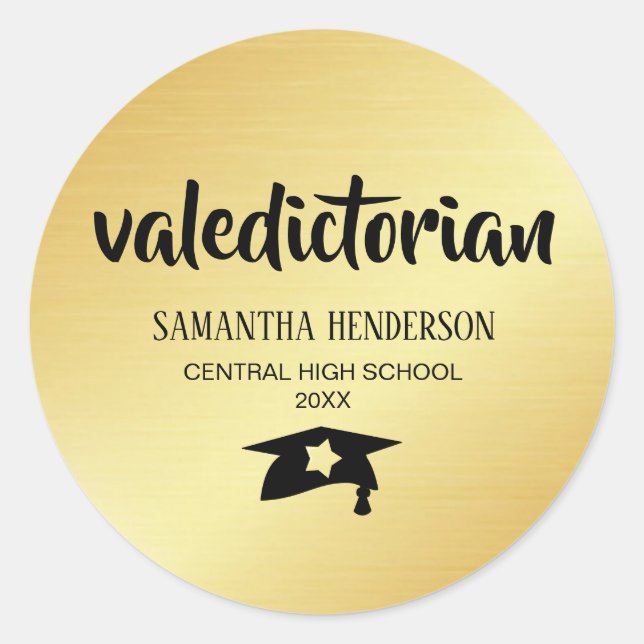 Valedictorian Gold  Personalized Graduation Classic Round Sticker (Front)