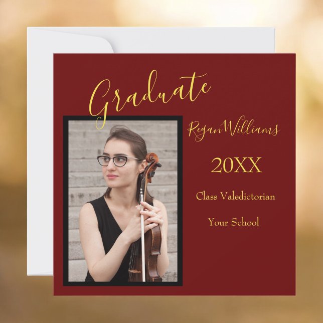 Valedictorian Photo Custom School Colours Graduate Invitation (Graduation/Valedictorian Announcement with Photo and Personalized Invitation on the back.)