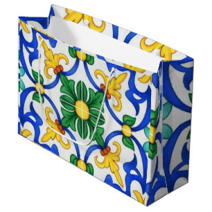 Valencia Garden Spanish Blue Green Mediterranean Large Gift Bag