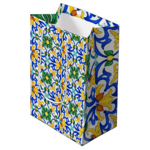 Valencia Garden Spanish Blue Green Mediterranean Medium Gift Bag