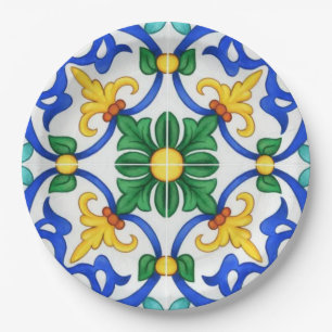 Valencia Garden Spanish  Blue Green Mediterranean  Paper Plate