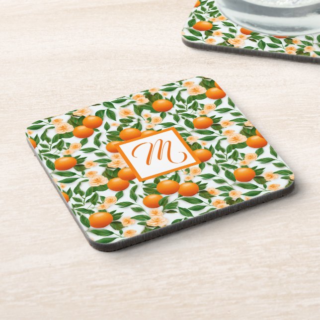 Valencia Orange Blossom Monogram Coaster (Left Side)