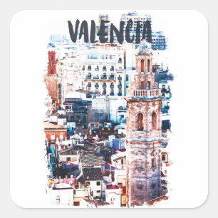 Valencia Spain Architecture Watercolor City Square Sticker