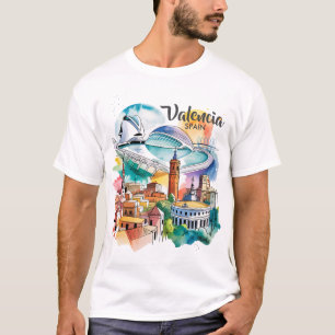 Valencia Spain Cityscape Watercolor Travel Custom T-Shirt