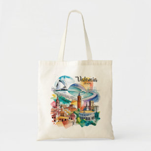 Valencia Spain Cityscape Watercolor Travel Custom Tote Bag
