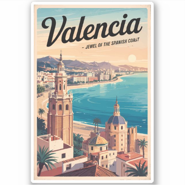 Valencia Spain Coast Illustration Travel Art Retro (Front)