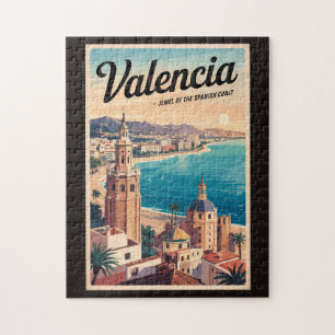 Valencia Spain Coast Illustration Travel Art Retro Jigsaw Puzzle