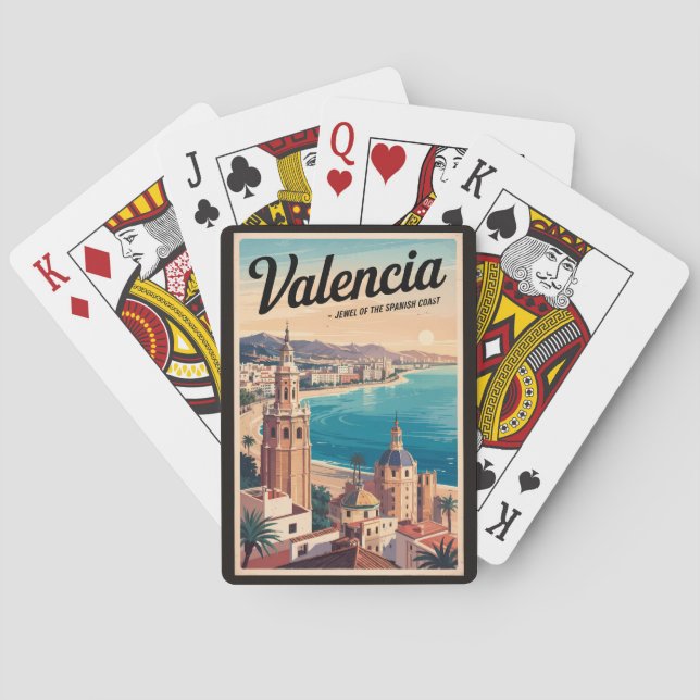 Valencia Spain Coast Illustration Travel Art Retro Playing Cards (Back)