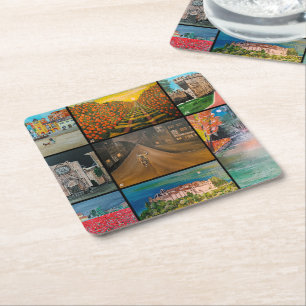 Valencia Spain Collage Paintings by Alfred Fox Square Paper Coaster