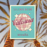 Valencia Spain España Retro Vintage Postcard<br><div class="desc">Valencia Spain Retro Vintage Design featuring a disco ball in pink,  and apricot peach hues. This beautiful postcard is a perfect greeting card for Valencia residents,  visitors,  tourists or fans.</div>