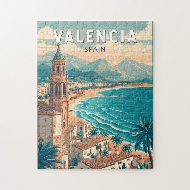 Valencia Spain Illustration Travel Art Vintage Jigsaw Puzzle (Vertical)