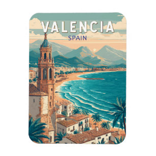 Valencia Spain Illustration Travel Art Vintage Magnet