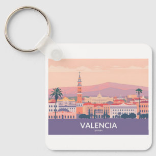 Valencia Spain Old Town Pastel Travel Keychain