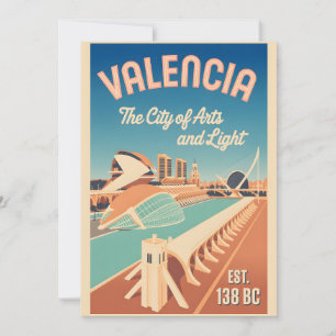 Valencia Spain Retro Skyline Cityscape Travel Holiday Card