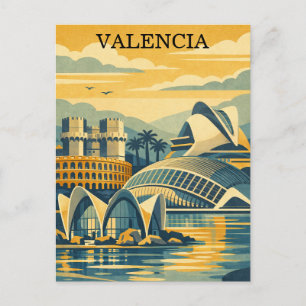Valencia Spain Vintage - Minimalist Colorful Postcard