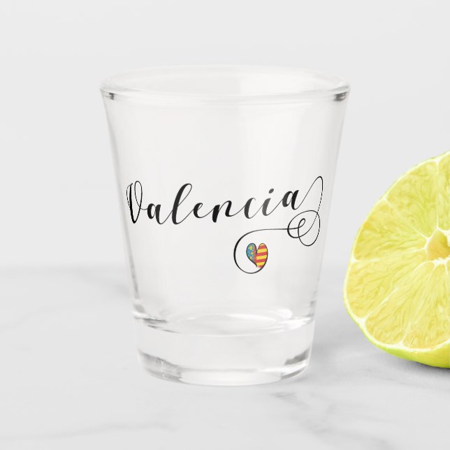 Valencian Flag Heart, Valencia, Spain Shot Glass (Front)