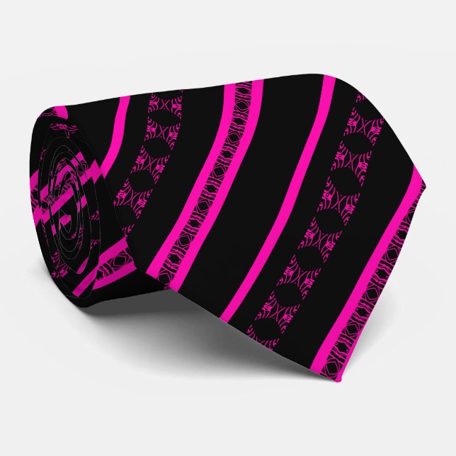 VALENTIN – Black & Fuchsia Statement Tie (Rolled)