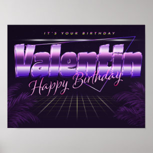 Valentin Name Vorname lila retro Poster Geburtstag