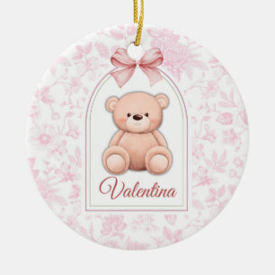 Valentina   Custom Pink Teddy Bear Nursery Design  Ceramic Ornament