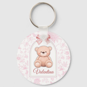 Valentina   Custom Pink Teddy Bear Nursery Design  Keychain